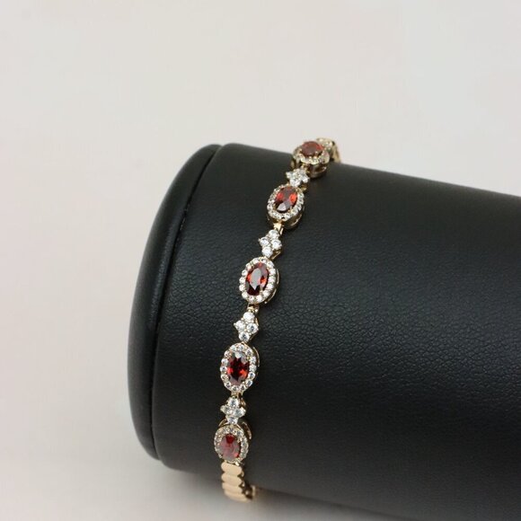 Elegant Rose Gold Bracelet with Red Stones and Sparkling CZ Accents, XPBL0642 - Picture 9 of 12
